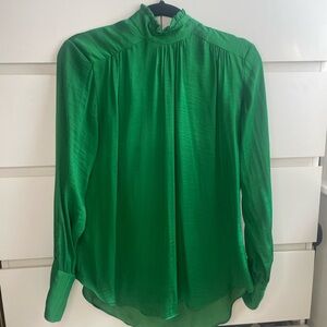 Emerald green high neck flowy silk Zara top